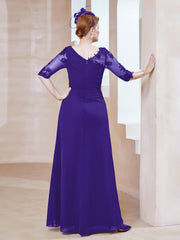 Robe en Mousseline à Manches Mi-longues et Décolleté Illusion avec Dentelle Régence