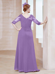 Robe en Mousseline à Manches Mi-longues et Décolleté Illusion avec Dentelle Tahiti Grande Taille