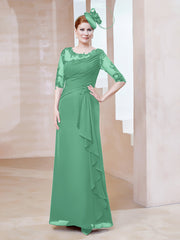 Robe en Mousseline à Manches Mi-longues et Décolleté Illusion avec Dentelle Turquoise