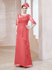 Robe en Mousseline à Manches Mi-longues et Décolleté Illusion avec Dentelle Pastèque Grande Taille