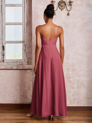 Robe en Mousseline à Volants et Col en V avec Jupe en Cascade et Fente Cannelle Rose