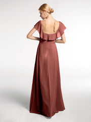 Robe Longue en Mousseline à Encolure Carrée avec Fente sur le Devant terracotta Grande Taille