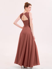 Robe Col d'Illusin Dentelle et Mousseline avec Fente terracotta Grande Taille