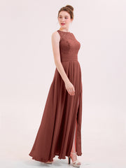Robe Col d'Illusin Dentelle et Mousseline avec Fente terracotta Grande Taille
