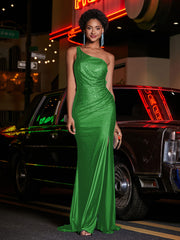 Robe en Jersey à Une Épaule avec Fente Vert