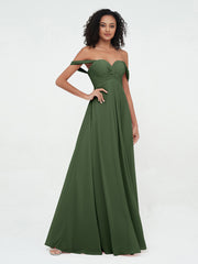 Hors de l'Epaule Robes Empire avec Col en Cœur Olive Verte Grande Taille
