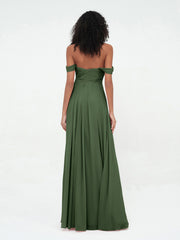 Hors de l'Epaule Robes Empire avec Col en Cœur Olive Verte Grande Taille