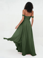 Hors de l'Epaule Robes Empire avec Col en Cœur Olive Verte Grande Taille