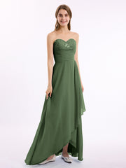 Robe Longue avec Perlée Sans Bretelles Col en Cœur Olive Verte Grande Taille