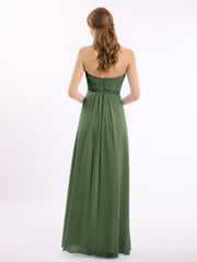 Robe Longue avec Perlée Sans Bretelles Col en Cœur Olive Verte Grande Taille