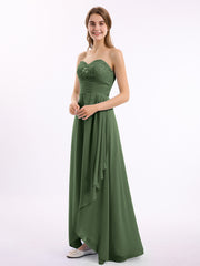 Robe Longue avec Perlée Sans Bretelles Col en Cœur Olive Verte Grande Taille