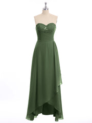Robe Longue avec Perlée Sans Bretelles Col en Cœur Olive Verte