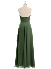 Robe Longue avec Perlée Sans Bretelles Col en Cœur Olive Verte