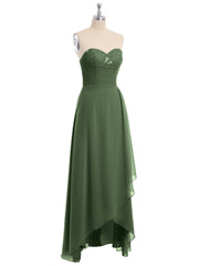 Robe Longue avec Perlée Sans Bretelles Col en Cœur Olive Verte Grande Taille