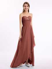 Robe Longue avec Perlée Sans Bretelles Col en Cœur terracotta