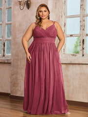 Double Bretelles Mousseline Robes Avec Col En Cœur Cannelle Rose Grande Taille