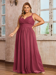 Double Bretelles Mousseline Robes Avec Col En Cœur Cannelle Rose Grande Taille