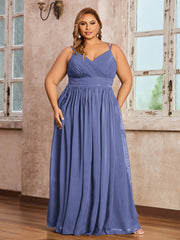 Double Bretelles Mousseline Robes Avec Col En Cœur Pervenche Grande Taille