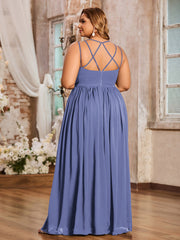 Double Bretelles Mousseline Robes Avec Col En Cœur Pervenche