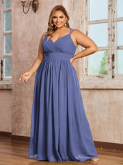 Double Bretelles Mousseline Robes Avec Col En Cœur Pervenche Grande Taille