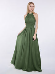 Licou Mousseline Maxi Robe Demoiselle d'Honneur Olive Verte Grande Taille