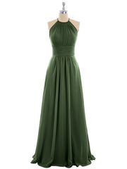 Licou Mousseline Maxi Robe Demoiselle d'Honneur Olive Verte Grande Taille