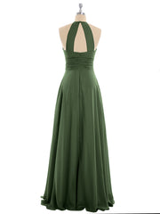 Licou Mousseline Maxi Robe Demoiselle d'Honneur Olive Verte Grande Taille
