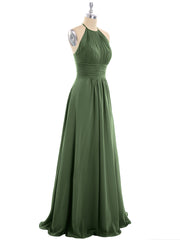 Licou Mousseline Maxi Robe Demoiselle d'Honneur Olive Verte