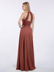 Licou Mousseline Maxi Robe Demoiselle d'Honneur terracotta Grande Taille