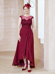 Robe en Mousseline à Encolure Illusion avec Dentelle Bordeaux