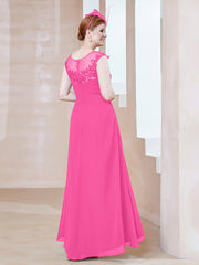 Robe en Mousseline à Encolure Illusion avec Dentelle Azalée Grande Taille