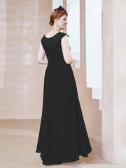 Robe en Mousseline à Encolure Illusion avec Dentelle Noir Grande Taille