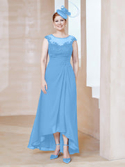Robe en Mousseline à Encolure Illusion avec Dentelle Bleu Grande Taille