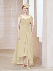 Robe en Mousseline à Encolure Illusion avec Dentelle Champagne Grande Taille