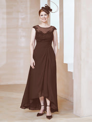 Robe en Mousseline à Encolure Illusion avec Dentelle Chocolat