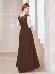 Robe en Mousseline à Encolure Illusion avec Dentelle Chocolat Grande Taille
