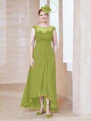 Robe en Mousseline à Encolure Illusion avec Dentelle Trèfle