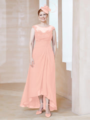 Robe en Mousseline à Encolure Illusion avec Dentelle Corail Grande Taille