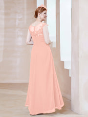Robe en Mousseline à Encolure Illusion avec Dentelle Corail Grande Taille