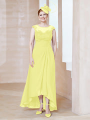 Robe en Mousseline à Encolure Illusion avec Dentelle Jonquille Grande Taille
