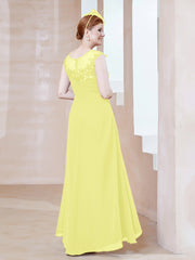 Robe en Mousseline à Encolure Illusion avec Dentelle Jonquille Grande Taille