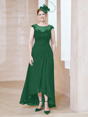 Robe en Mousseline à Encolure Illusion avec Dentelle Vert Foncé Grande Taille