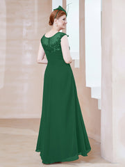 Robe en Mousseline à Encolure Illusion avec Dentelle Vert Foncé