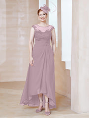Robe en Mousseline à Encolure Illusion avec Dentelle Dusk