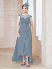 Robe en Mousseline à Encolure Illusion avec Dentelle Bleu Poudré Grande Taille