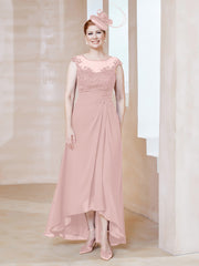 Robe en Mousseline à Encolure Illusion avec Dentelle Rose Poudré Grande Taille