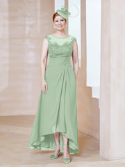 Robe en Mousseline à Encolure Illusion avec Dentelle Sauge Poudrée Grande Taille