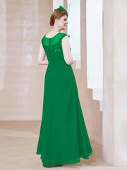 Robe en Mousseline à Encolure Illusion avec Dentelle Emeraude Grande Taille