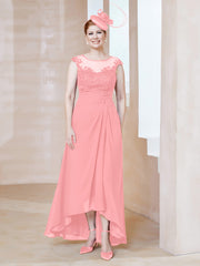 Robe en Mousseline à Encolure Illusion avec Dentelle Flamant Grande Taille