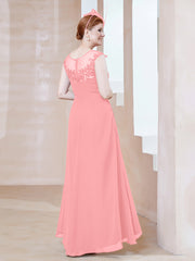 Robe en Mousseline à Encolure Illusion avec Dentelle Flamant